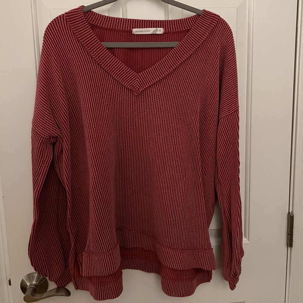 Altar'd State Red V-Neck Sweater Knit Casual